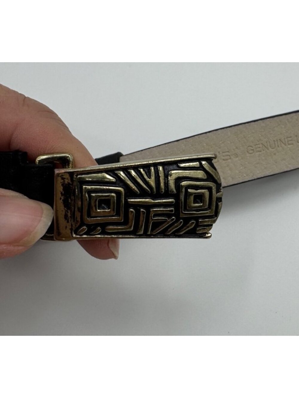 Chicos Genuine Leather Black Belt With Gold-Tone Hammered Circle Buckle Accent - Picture 3 of 9